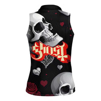 Ghost Valentine Women Sleeveless Polo Shirt with Rockets Skull Heart Pattern