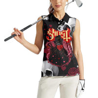 Ghost Valentine Women Sleeveless Polo Shirt with Rockets Skull Heart Pattern