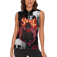Ghost Valentine Women Sleeveless Polo Shirt with Rockets Skull Heart Pattern