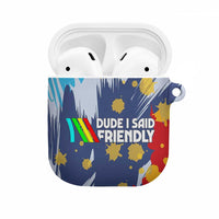 Dude I Said Friendly Graphic AirPods Case with Gold Paint Splatter and Retro Stripes