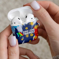 Dude I Said Friendly Graphic AirPods Case with Gold Paint Splatter and Retro Stripes