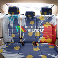 Dude I Said Friendly Graphic Back Car Seat Cover with Gold Paint Splatter and Retro Stripes