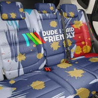 Dude I Said Friendly Graphic Back Car Seat Cover with Gold Paint Splatter and Retro Stripes