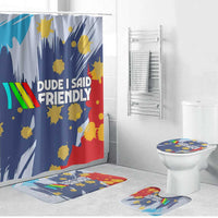 Dude I Said Friendly Graphic Bathroom Set with Gold Paint Splatter and Retro Stripes