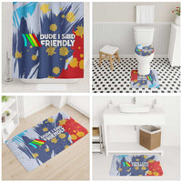 Dude I Said Friendly Graphic Bathroom Set with Gold Paint Splatter and Retro Stripes