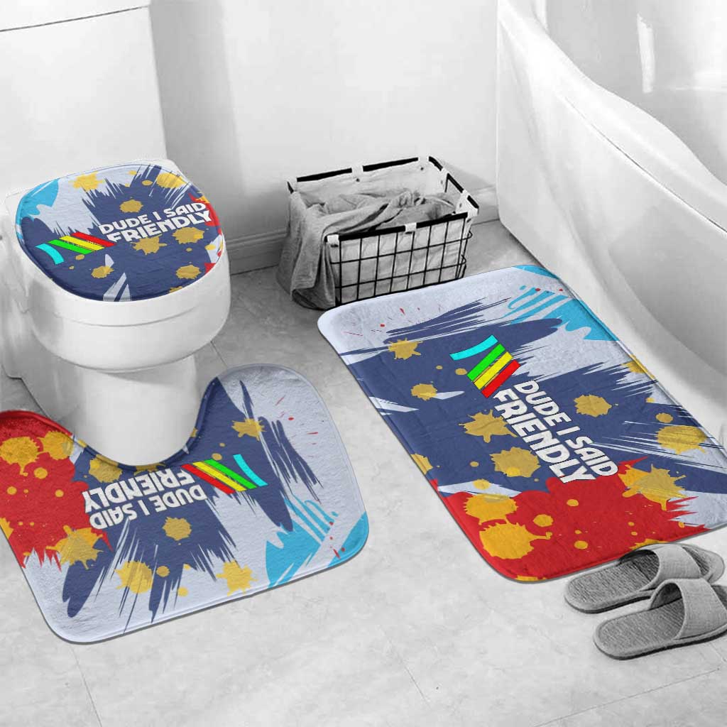 Dude I Said Friendly Graphic Bathroom Set with Gold Paint Splatter and Retro Stripes