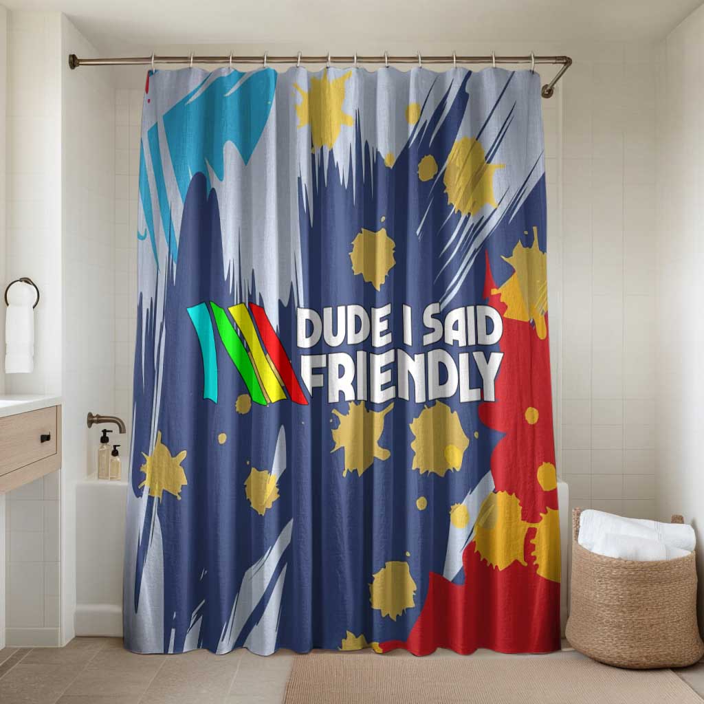Dude I Said Friendly Graphic Bathroom Set with Gold Paint Splatter and Retro Stripes