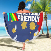 Dude I Said Friendly Graphic Beach Blanket with Gold Paint Splatter and Retro Stripes