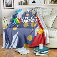 Dude I Said Friendly Graphic Blanket with Gold Paint Splatter and Retro Stripes