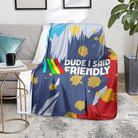 Dude I Said Friendly Graphic Blanket with Gold Paint Splatter and Retro Stripes