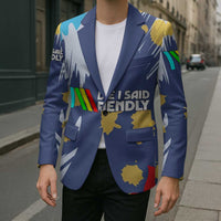 Dude I Said Friendly Graphic Blazer with Gold Paint Splatter and Retro Stripes