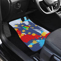 Dude I Said Friendly Graphic Car Mats with Gold Paint Splatter and Retro Stripes