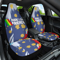 Dude I Said Friendly Graphic Car Seat Cover with Gold Paint Splatter and Retro Stripes
