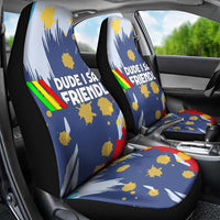 Dude I Said Friendly Graphic Car Seat Cover with Gold Paint Splatter and Retro Stripes