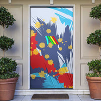 Dude I Said Friendly Graphic Door Cover with Gold Paint Splatter and Retro Stripes