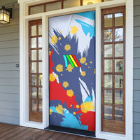 Dude I Said Friendly Graphic Door Cover with Gold Paint Splatter and Retro Stripes