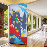 Dude I Said Friendly Graphic Door Cover with Gold Paint Splatter and Retro Stripes