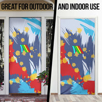 Dude I Said Friendly Graphic Door Cover with Gold Paint Splatter and Retro Stripes