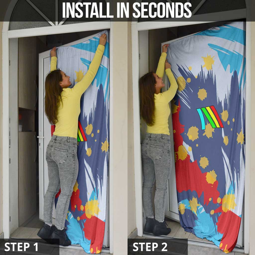 Dude I Said Friendly Graphic Door Cover with Gold Paint Splatter and Retro Stripes