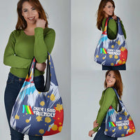 Dude I Said Friendly Graphic Grocery Bag with Gold Paint Splatter and Retro Stripes