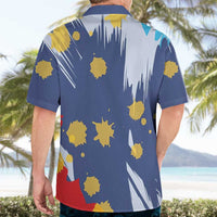 Dude I Said Friendly Graphic Hawaiian Shirt with Gold Paint Splatter and Retro Stripes