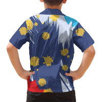 Dude I Said Friendly Graphic Hawaiian Shirt with Gold Paint Splatter and Retro Stripes