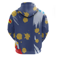Dude I Said Friendly Graphic Hoodie with Gold Paint Splatter and Retro Stripes