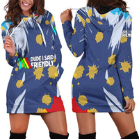 Dude I Said Friendly Graphic Hoodie Dress with Gold Paint Splatter and Retro Stripes