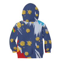 Dude I Said Friendly Graphic Kid Hoodie with Gold Paint Splatter and Retro Stripes