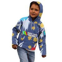 Dude I Said Friendly Graphic Kid Hoodie with Gold Paint Splatter and Retro Stripes