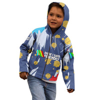Dude I Said Friendly Graphic Kid Hoodie with Gold Paint Splatter and Retro Stripes