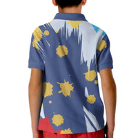 Dude I Said Friendly Graphic Kid Polo Shirt with Gold Paint Splatter and Retro Stripes