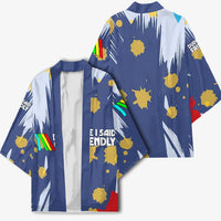 Dude I Said Friendly Graphic Kimono with Gold Paint Splatter and Retro Stripes