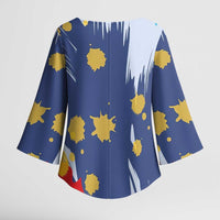 Dude I Said Friendly Graphic Kimono Sleeve Blouse with Gold Paint Splatter and Retro Stripes