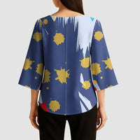 Dude I Said Friendly Graphic Kimono Sleeve Blouse with Gold Paint Splatter and Retro Stripes