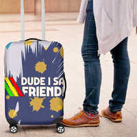 Dude I Said Friendly Graphic Luggage Cover with Gold Paint Splatter and Retro Stripes