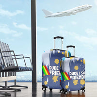 Dude I Said Friendly Graphic Luggage Cover with Gold Paint Splatter and Retro Stripes