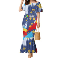 Dude I Said Friendly Graphic Mermaid Dress with Gold Paint Splatter and Retro Stripes