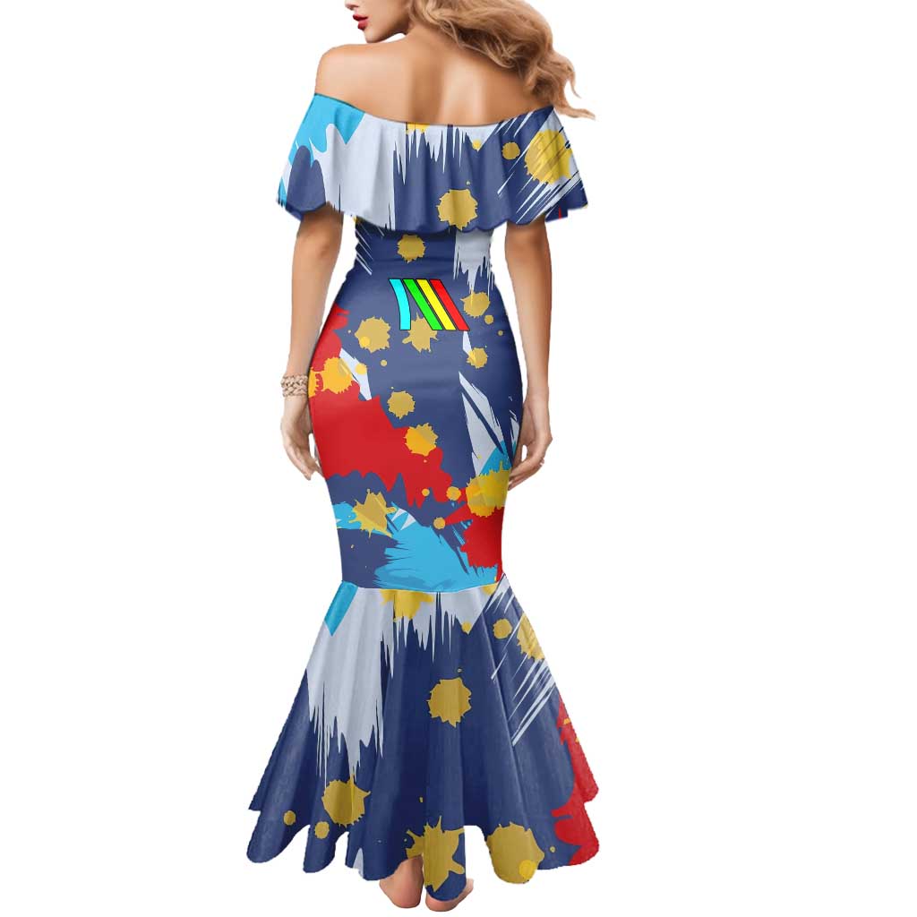Dude I Said Friendly Graphic Mermaid Dress with Gold Paint Splatter and Retro Stripes