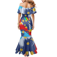 Dude I Said Friendly Graphic Mermaid Dress with Gold Paint Splatter and Retro Stripes