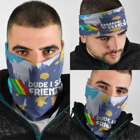 Dude I Said Friendly Graphic Neck Gaiter with Gold Paint Splatter and Retro Stripes