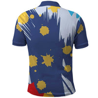 Dude I Said Friendly Graphic Polo Shirt with Gold Paint Splatter and Retro Stripes