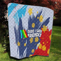 Dude I Said Friendly Graphic Quilt with Gold Paint Splatter and Retro Stripes