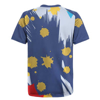 Dude I Said Friendly Graphic Rugby Jersey with Gold Paint Splatter and Retro Stripes