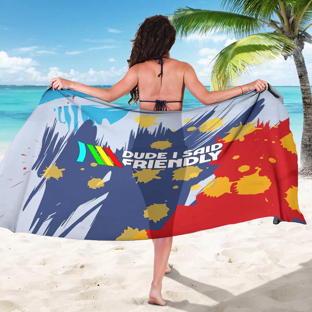 Dude I Said Friendly Graphic Sarong with Gold Paint Splatter and Retro Stripes