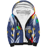 Dude I Said Friendly Graphic Sherpa Hoodie with Gold Paint Splatter and Retro Stripes