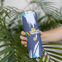 Dude I Said Friendly Graphic Skinny Tumbler with Gold Paint Splatter and Retro Stripes