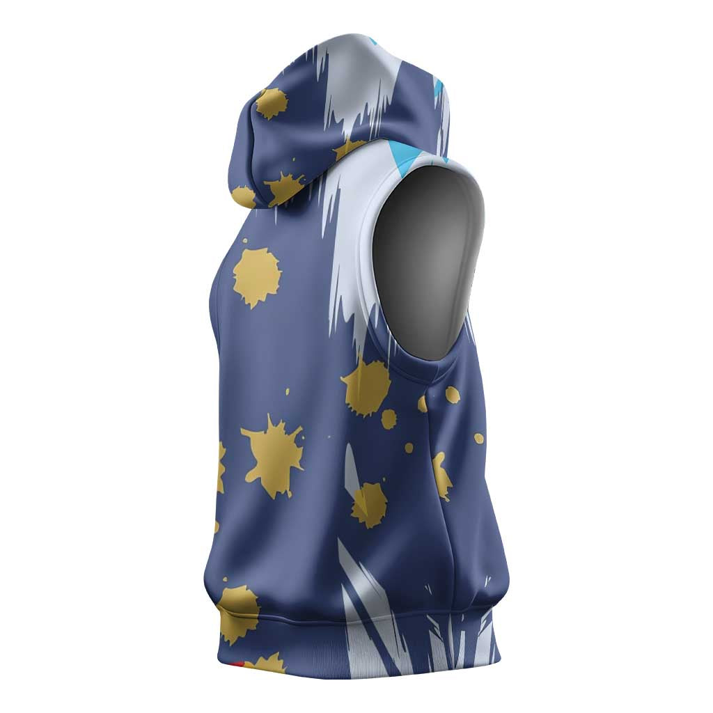 Dude I Said Friendly Graphic Sleeveless Hoodie with Gold Paint Splatter and Retro Stripes