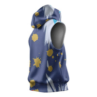 Dude I Said Friendly Graphic Sleeveless Hoodie with Gold Paint Splatter and Retro Stripes