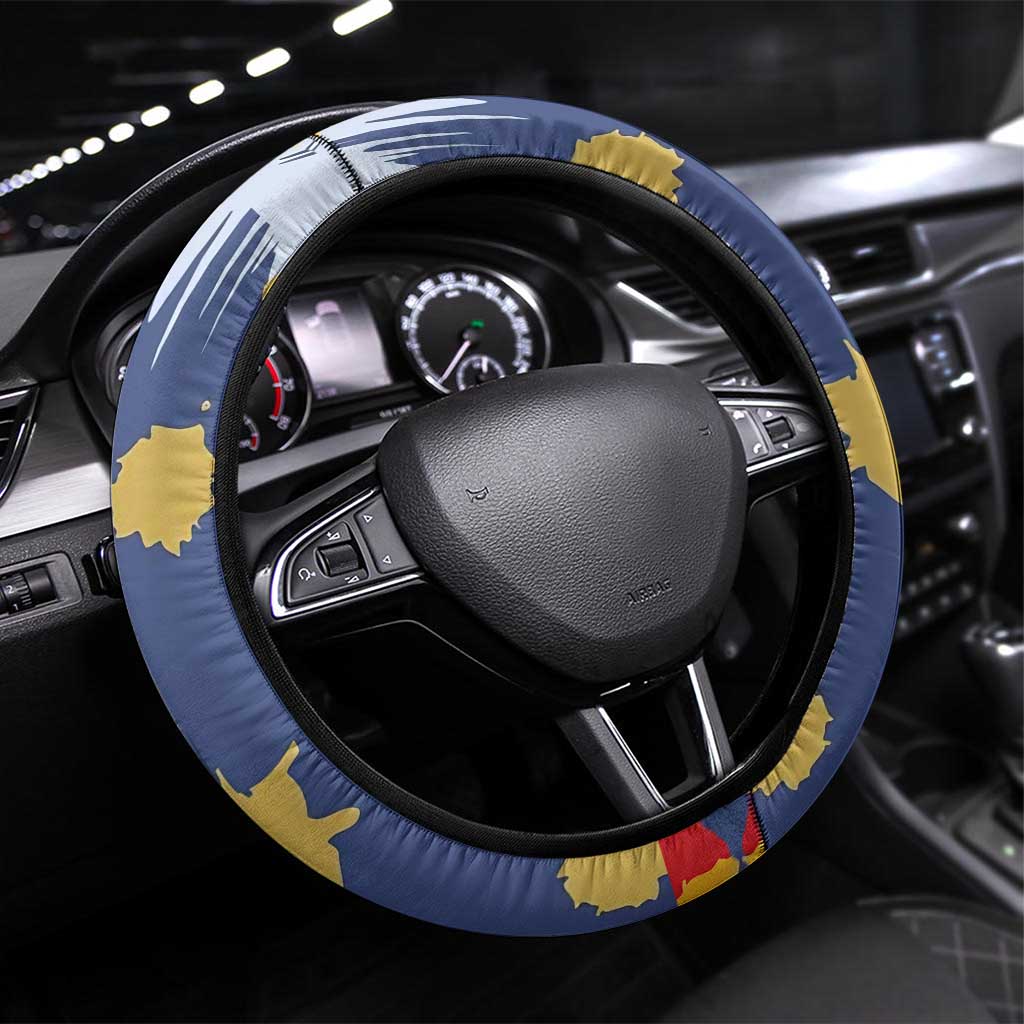 Dude I Said Friendly Graphic Steering Wheel Cover with Gold Paint Splatter and Retro Stripes